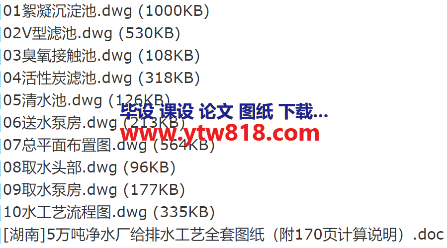 [湖南]5万吨净水厂给排水工艺全套图纸（给水工程初步设计附170页计算说明和cad图纸）.png