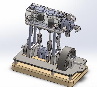 双缸船用发动机简易机构模型3D图纸 Solidworks设计