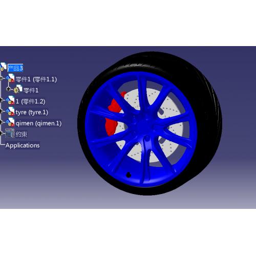 一款catia绘制的汽车轮胎模型，带配套盘式制动器