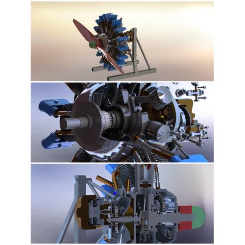 9汽缸星形发动机3D数模图纸 Solidworks设计 附工程图