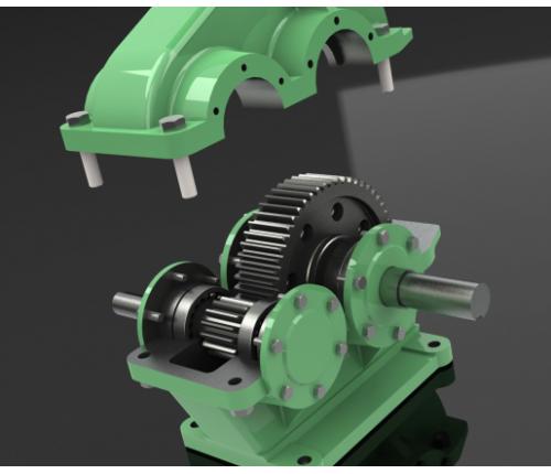 直齿轮一级减速器3D图纸 Solidworks设计