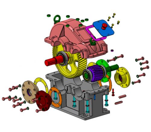 single-stage-helical一级斜齿轮减速器3D数模图纸 STP格式