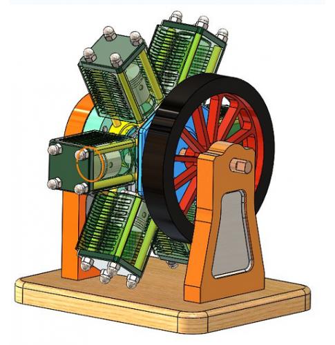 Cylinder Radial Engine 六缸星形发动机模型3D图纸 Solidworks设计