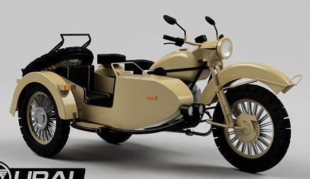 乌拉尔三轮摩托车3D模型图纸 STEP格式
