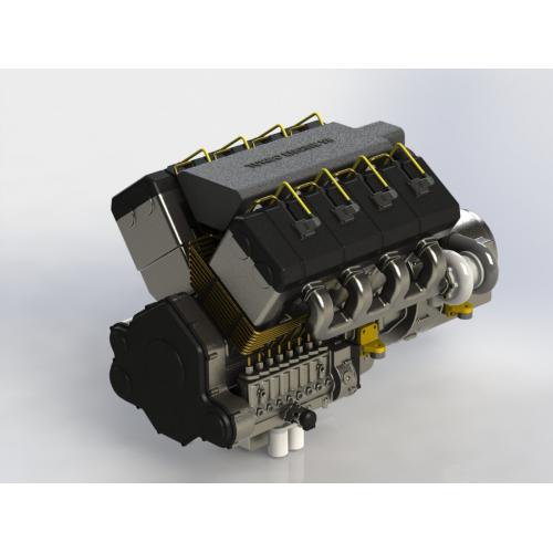 V8涡轮增压柴油机模型3D图纸 STEP格式