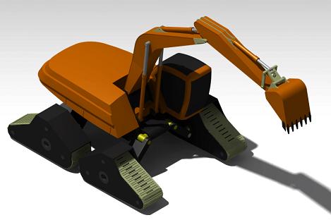 Excavator简易三角履带挖掘机造型3D图纸 IGS格式