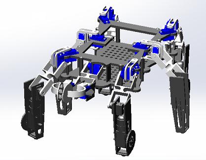 六腿四轮机器人框架结构3D图纸 Solidworks设计