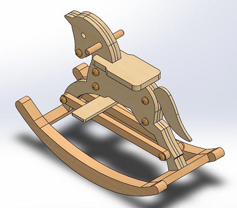 儿童木马摇椅模型3D图纸 Solidworks设计