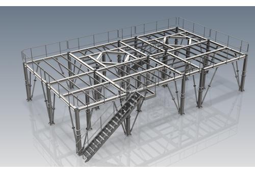 双楼梯钢结构平台3D数模图纸 STP格式