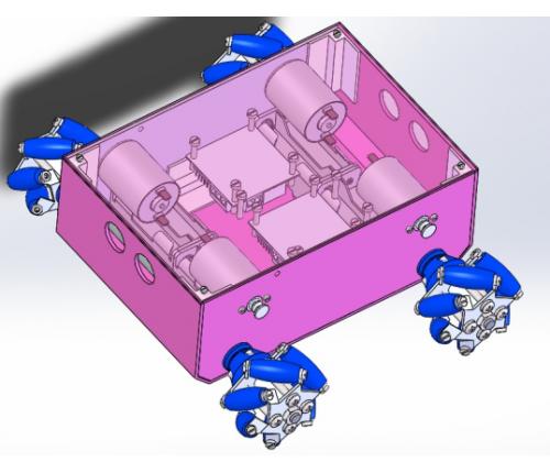 麦克纳姆轮（全向轮）四驱agv小车底盘3D图纸 Solidworks设计