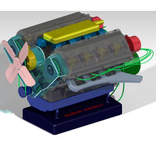 V8发动机模型3D图纸 STP格式